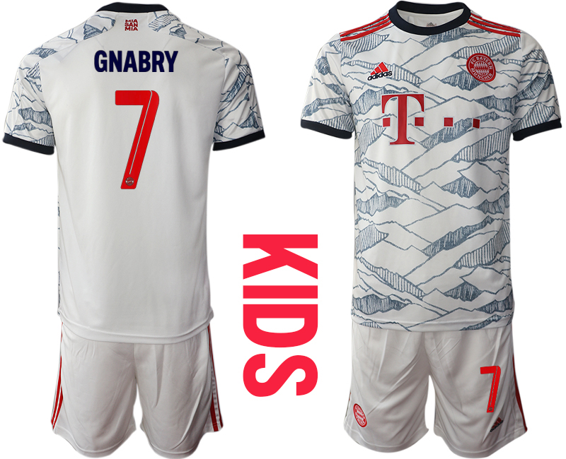 Youth 2021-2022 Club Bayern Munich Second away white #7 Soccer Jersey->youth soccer jersey->Youth Jersey